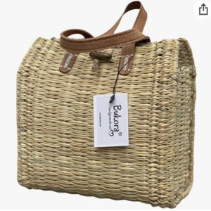 Kleine Bukora® Ibiza Korbtasche verschließbar mit Ledergriffen 25 cm breit