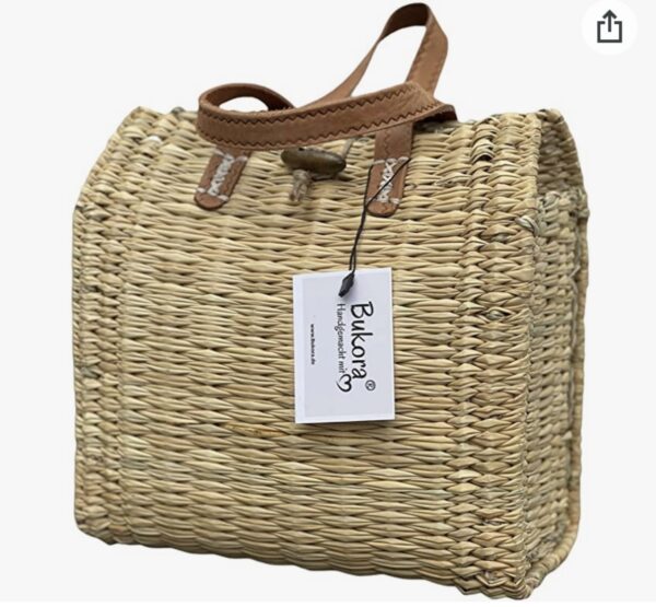Kleine Bukora® Ibiza Korbtasche verschließbar mit Ledergriffen 25 cm breit