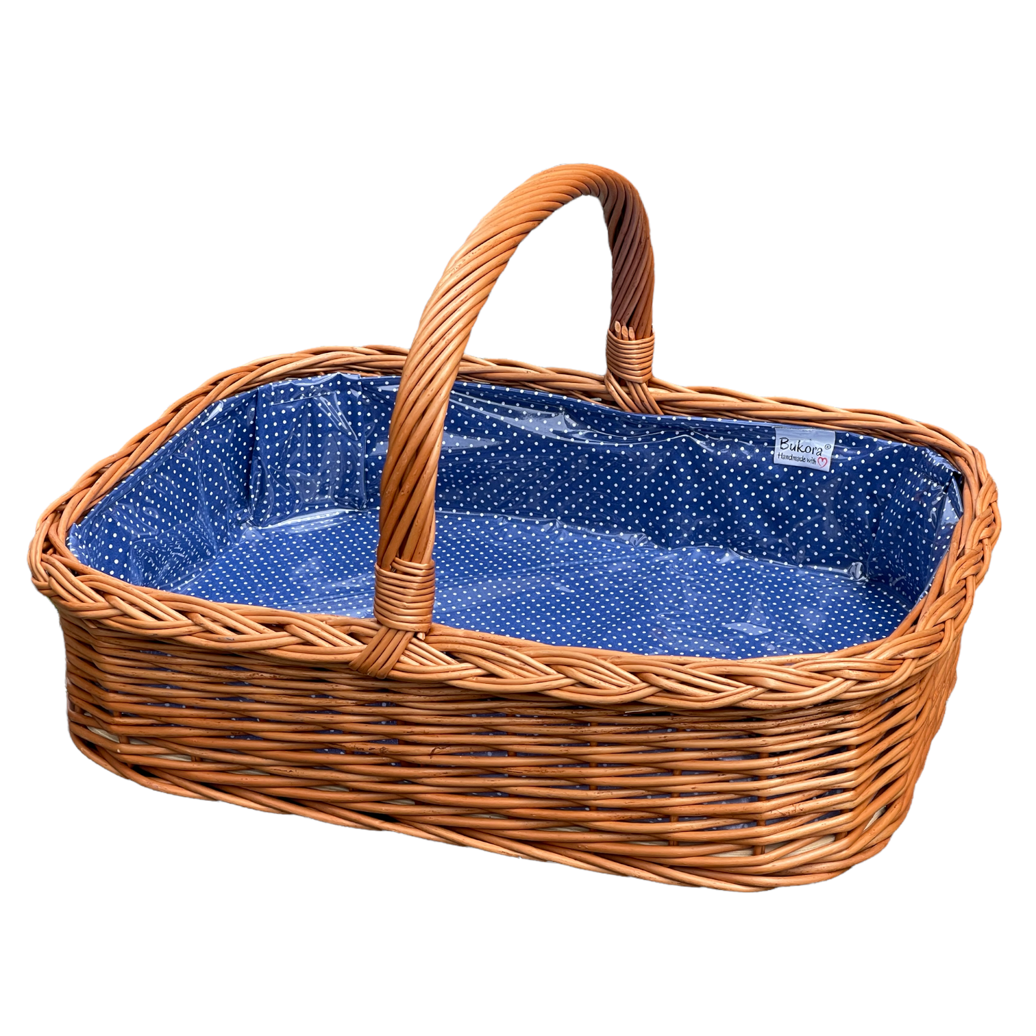 Bukora@ Tablett aus Weide mit Futter Blau mit weißen Punkten