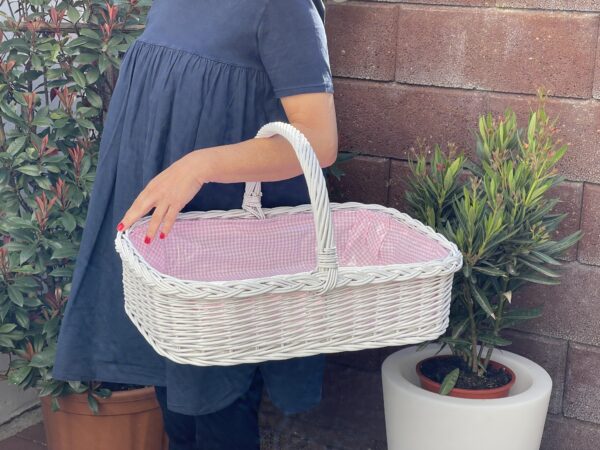Bukora® Tablett aus Weide Weiß lackiert mit Futter Rosa kariert – Bild 2