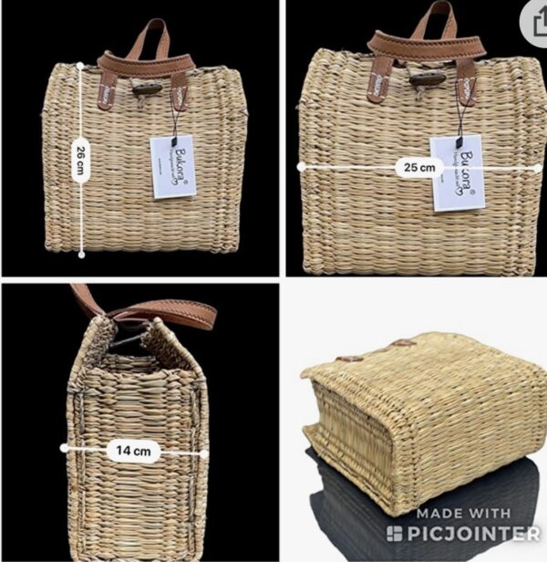 Kleine Bukora® Ibiza Korbtasche verschließbar mit Ledergriffen 25 cm breit – Bild 4