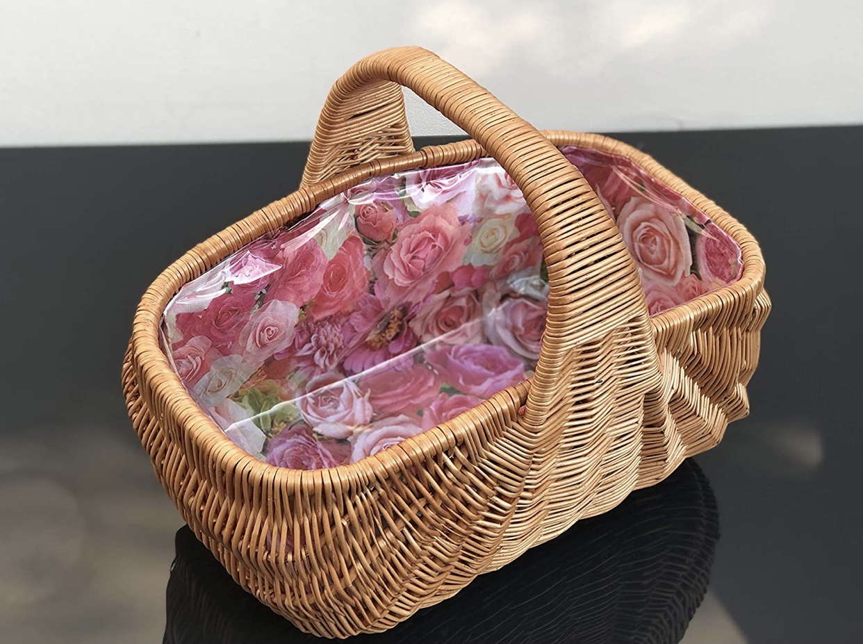 Bukora® Einkaufskorb aus Weide extra stabil mit Futter Rosenmuster – Bild 6