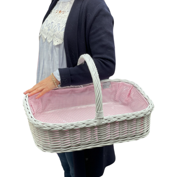 Bukora® Tablett aus Weide Weiß lackiert mit Futter Rosa kariert – Bild 4