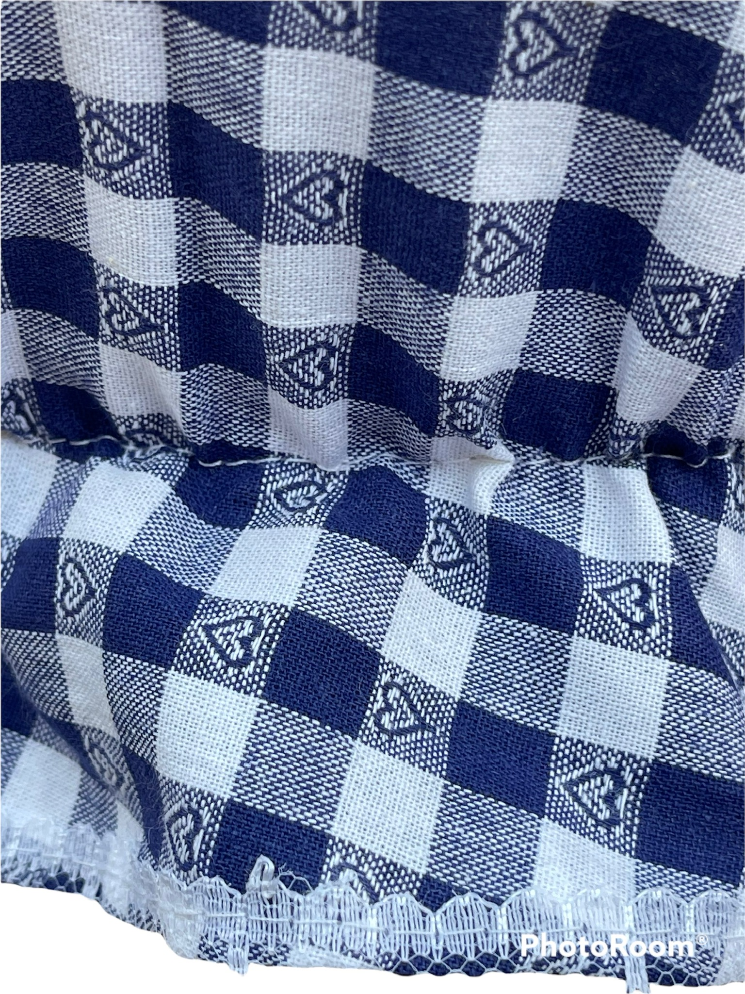 Bukora® Puppenwagen aus Weide geflochten, Stoff Blau kariert mit Herzen...sehr stabil – Bild 3