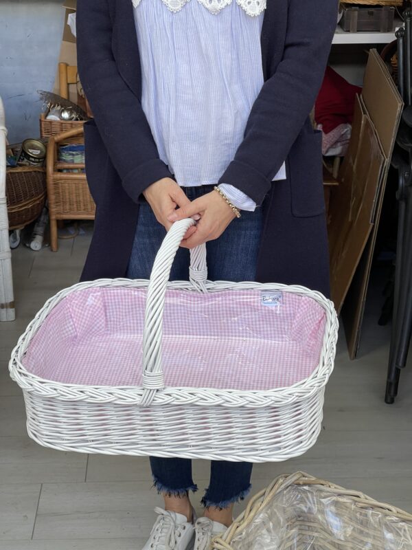 Bukora® Tablett aus Weide Weiß lackiert mit Futter Rosa kariert – Bild 7