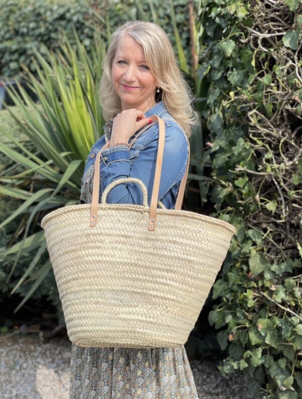 Original Bukora® Ibiza Palmblatt Tasche mit kurzem Griff aus Sisal und langem Henkel aus Leder..Größe L – Bild 2