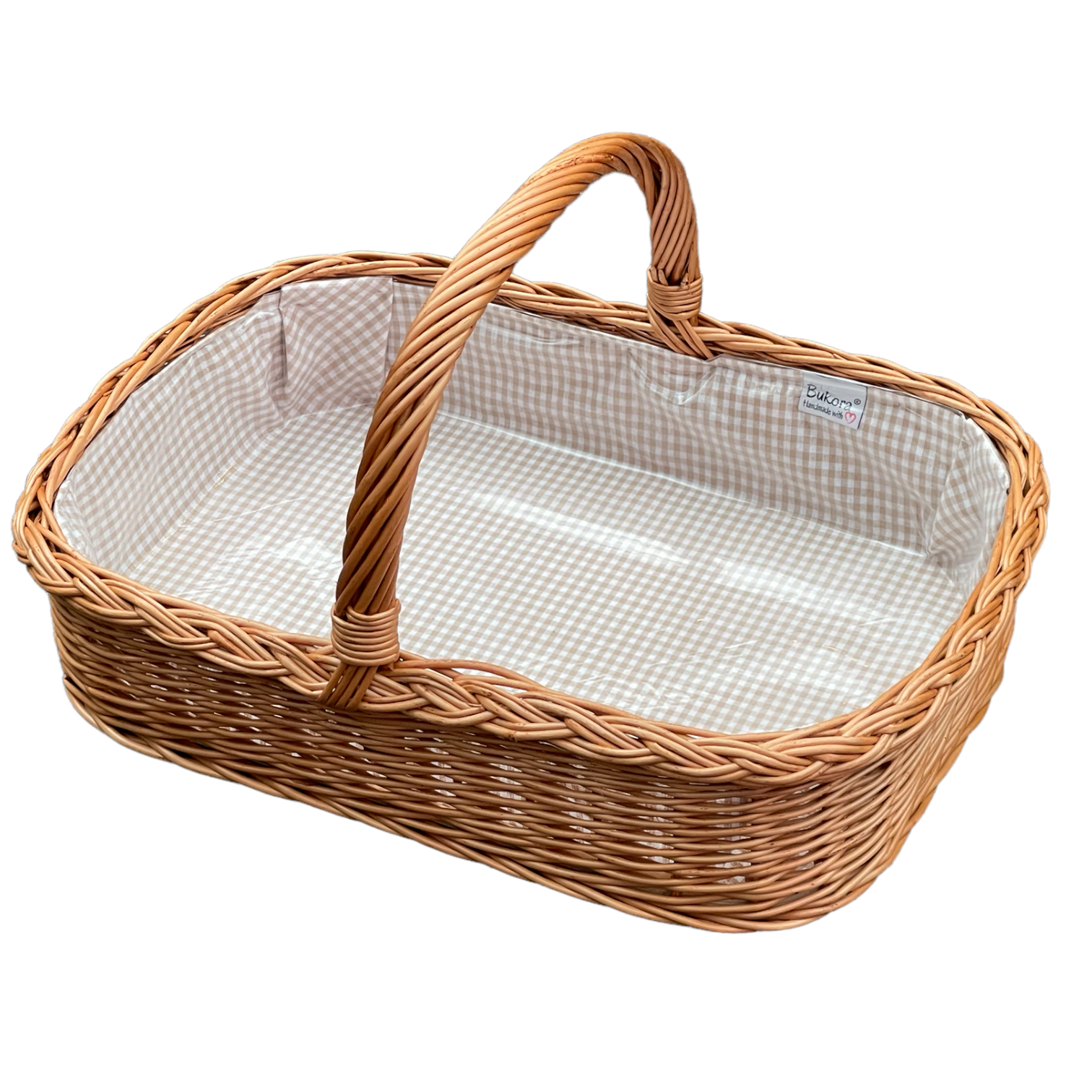 Bukora® Tablett aus Weide mit Futter Olivegrau fein kariert