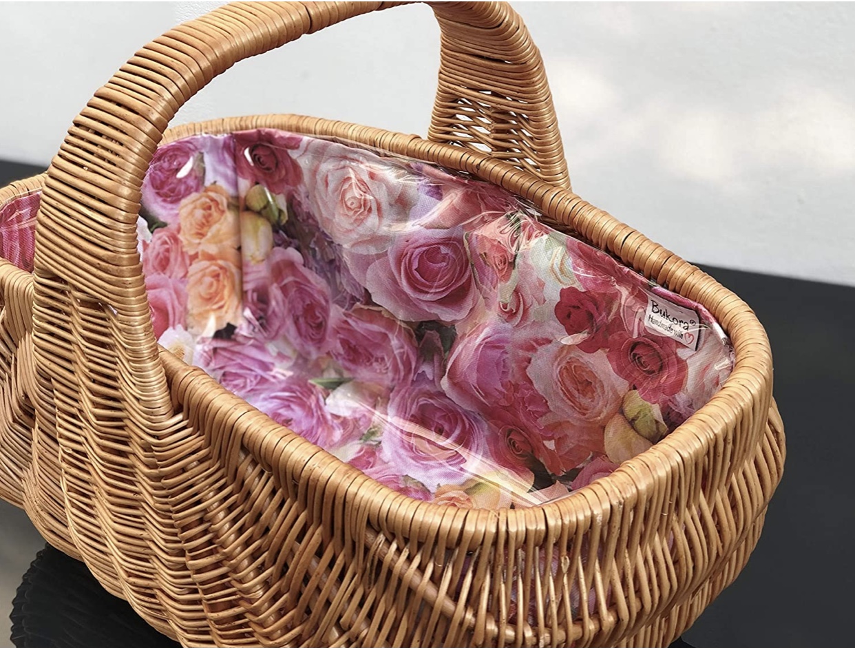 Bukora® Einkaufskorb aus Weide extra stabil mit Futter Rosenmuster – Bild 5
