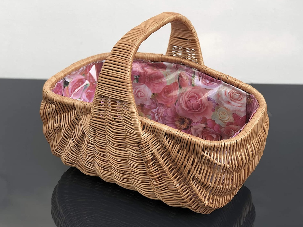 Bukora® Einkaufskorb aus Weide extra stabil mit Futter Rosenmuster – Bild 9