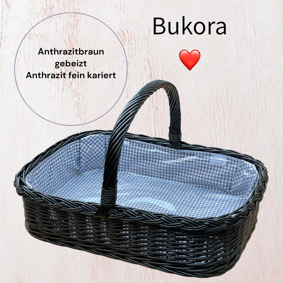 Bukora® Korbtablett aus Weide Anthrazitbraun gebeizt mit Futter Anthrazit fein kariert – Bild 4