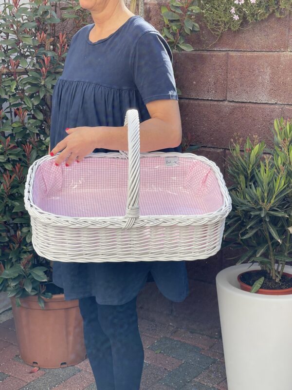Bukora® Tablett aus Weide Weiß lackiert mit Futter Rosa kariert – Bild 3