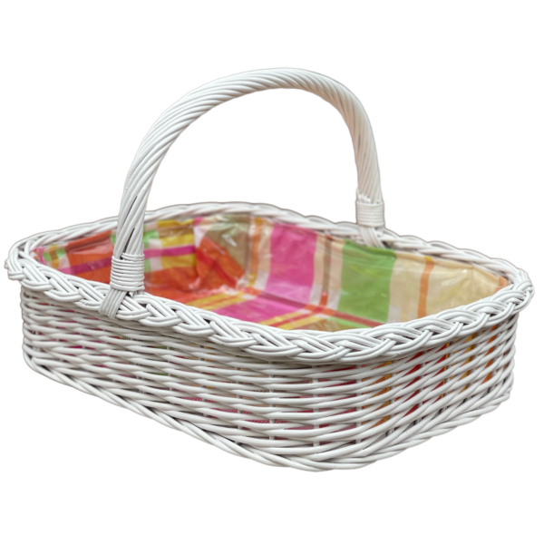 Bukora® Korbtablett Weiß lackiert mit Futter Bunt kariert.
