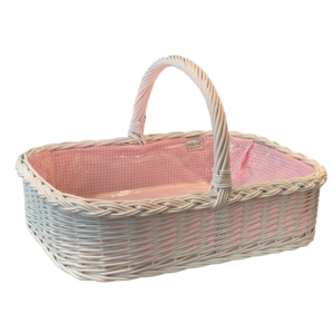 Bukora® Tablett aus Weide Weiß lackiert mit Futter Rosa kariert