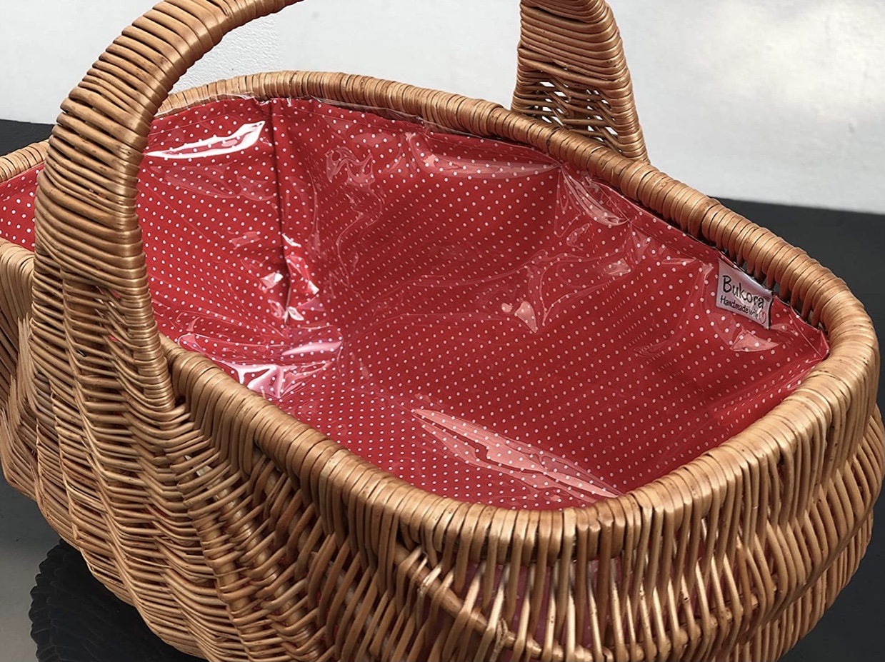 Bukora® Einkaufskorb aus Weide extra stabil, Futter Rot mit Punkten – Bild 4