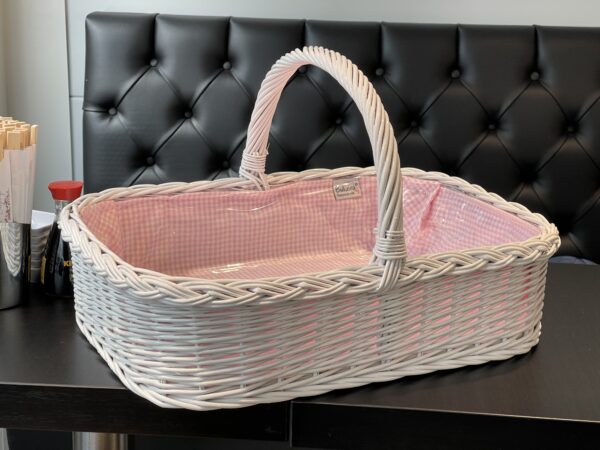 Bukora® Tablett aus Weide Weiß lackiert mit Futter Rosa kariert – Bild 9