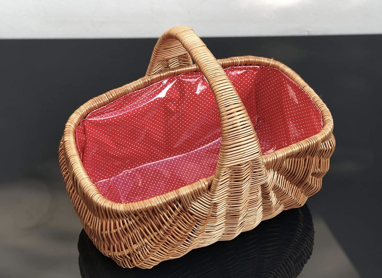 Bukora® Einkaufskorb aus Weide extra stabil, Futter Rot mit Punkten – Bild 2