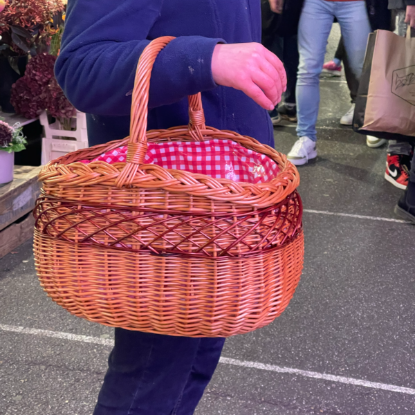 Bukora Einkaufskorb aus Weide mit Futter Rot Weiß kariert – Bild 3