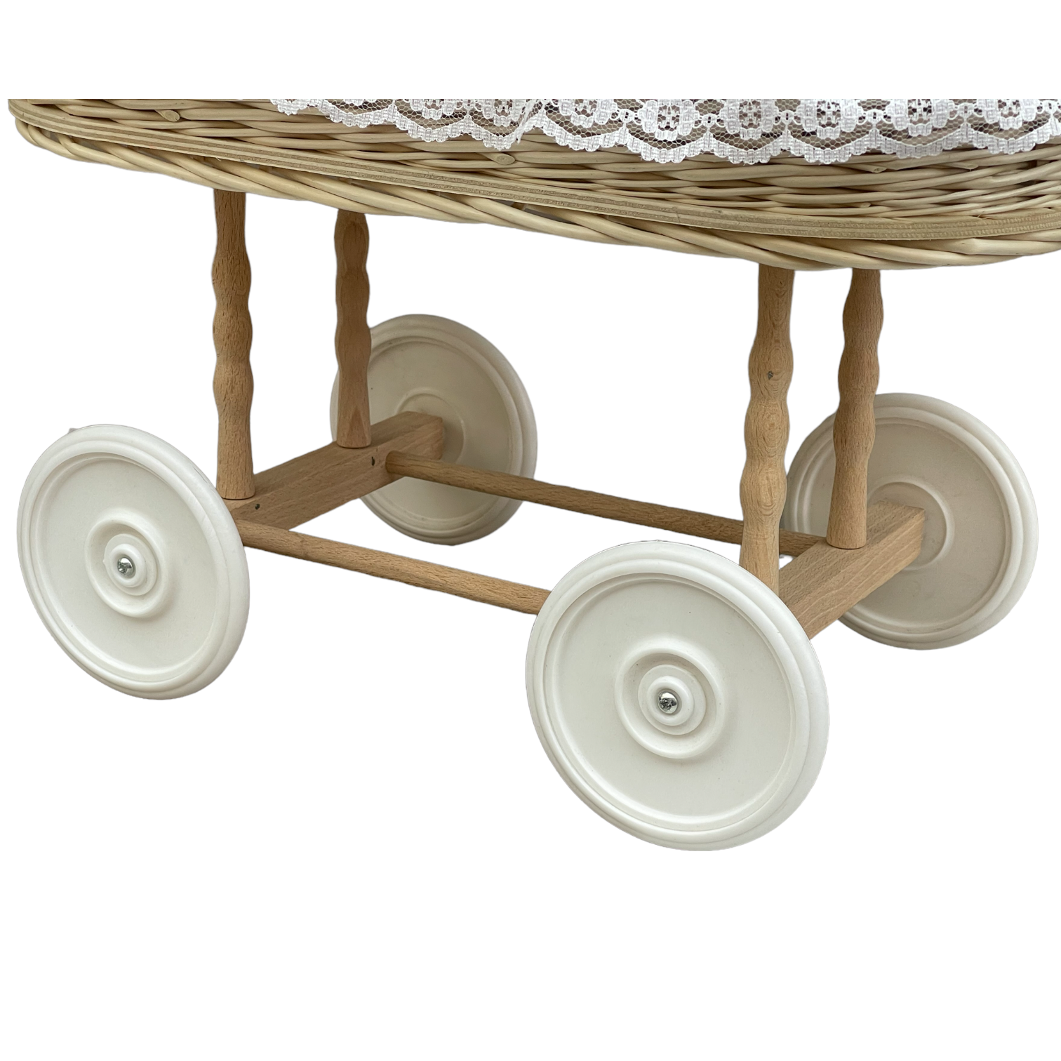 Bukora® Puppenwagen aus heller Weide Olivegrau kariert und Holzgriff...extra stabil... – Bild 8