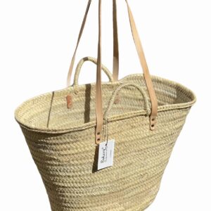 Original Bukora® Ibiza Palmblatt Tasche mit kurzem Griff aus Sisal und langem Henkel aus Leder..Größe L
