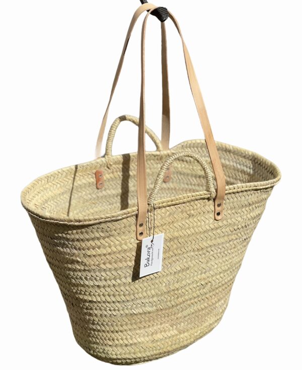 Original Bukora® Ibiza Palmblatt Tasche mit kurzem Griff aus Sisal und langem Henkel aus Leder..Größe L