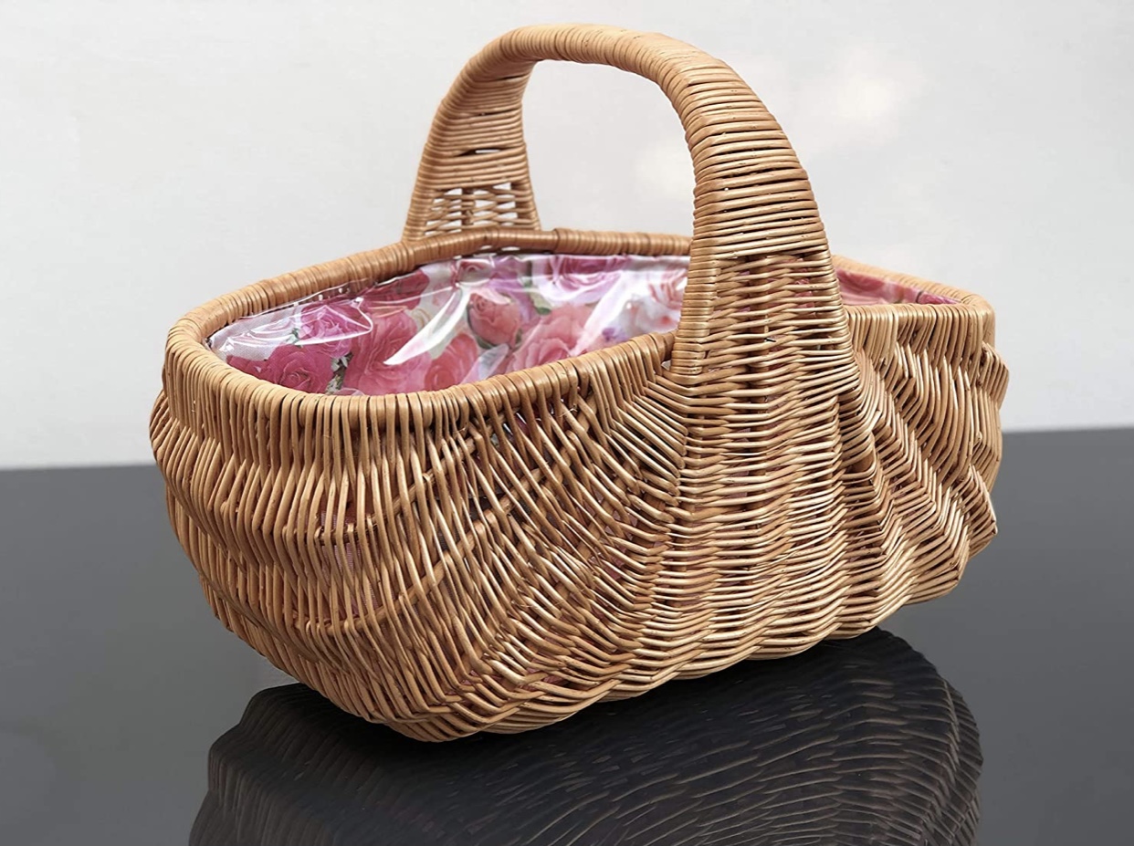 Bukora® Einkaufskorb aus Weide extra stabil mit Futter Rosenmuster – Bild 4