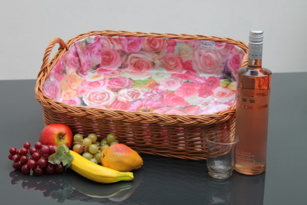 Bukora® Tablett aus  Weide mit Futter Rosenmuster mit 2 Griffen