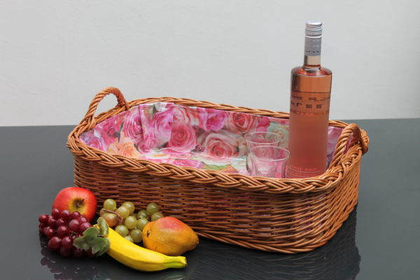 Bukora® Tablett aus  Weide mit Futter Rosenmuster mit 2 Griffen – Bild 4
