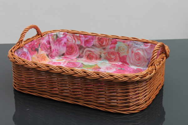 Bukora® Tablett aus  Weide mit Futter Rosenmuster mit 2 Griffen – Bild 3