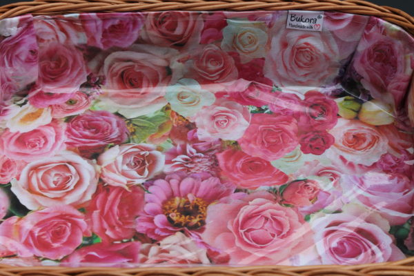 Bukora® Tablett aus  Weide mit Futter Rosenmuster mit 2 Griffen – Bild 7