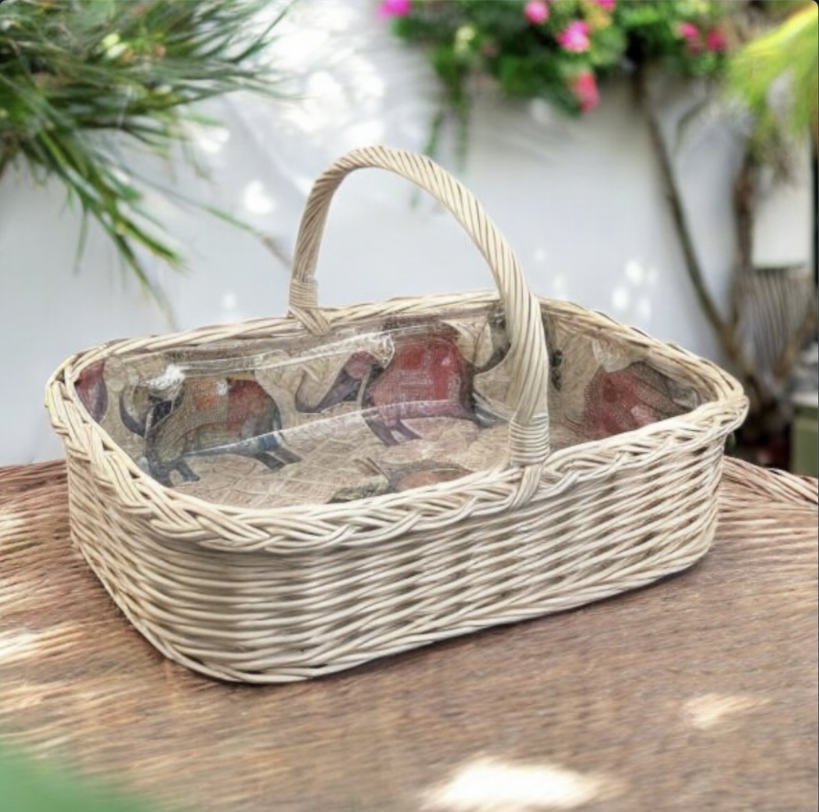 Bukora® Korbtablett aus heller Weide mit Stoff indisches Elefantenmotiv …