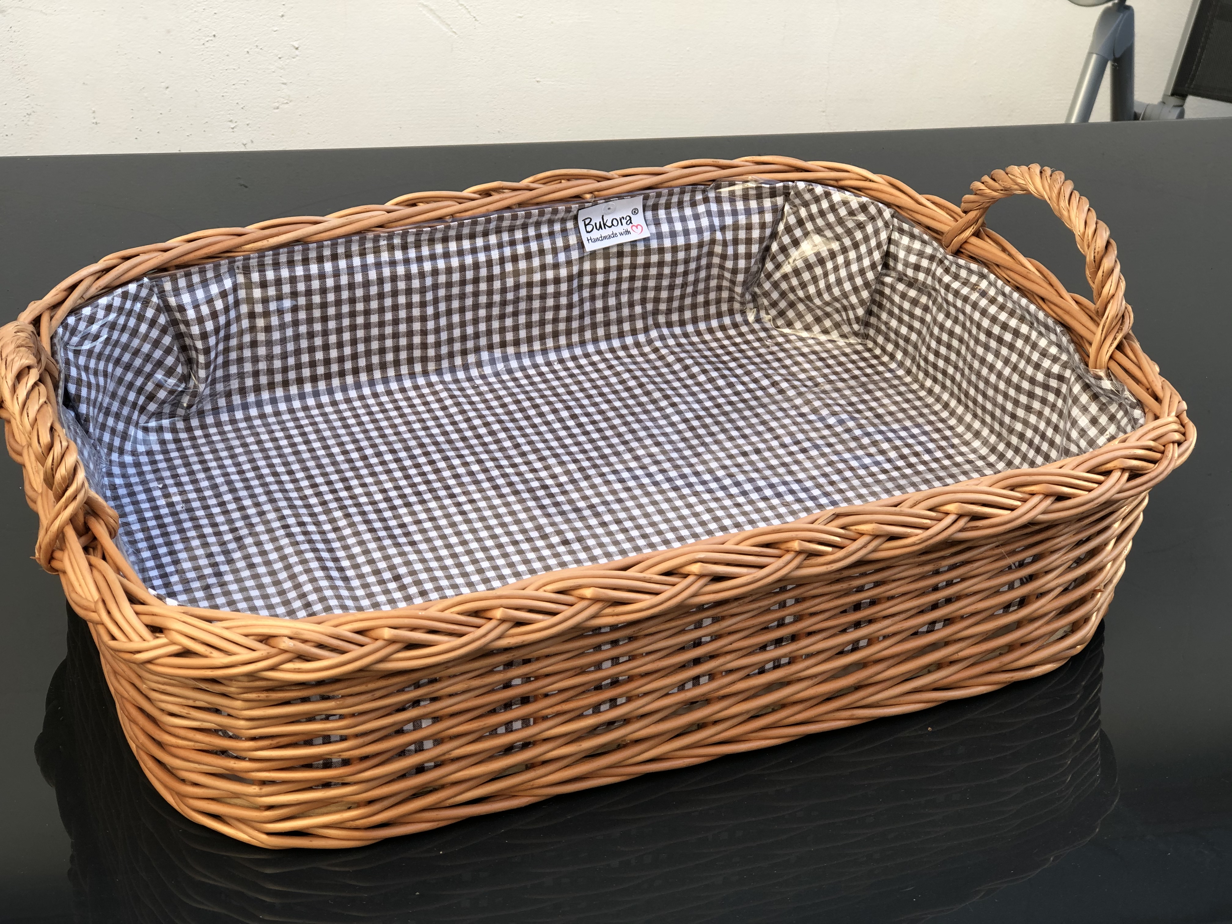 dunkel braun mit B/ügelgriff Tablett aus Weide und Holz