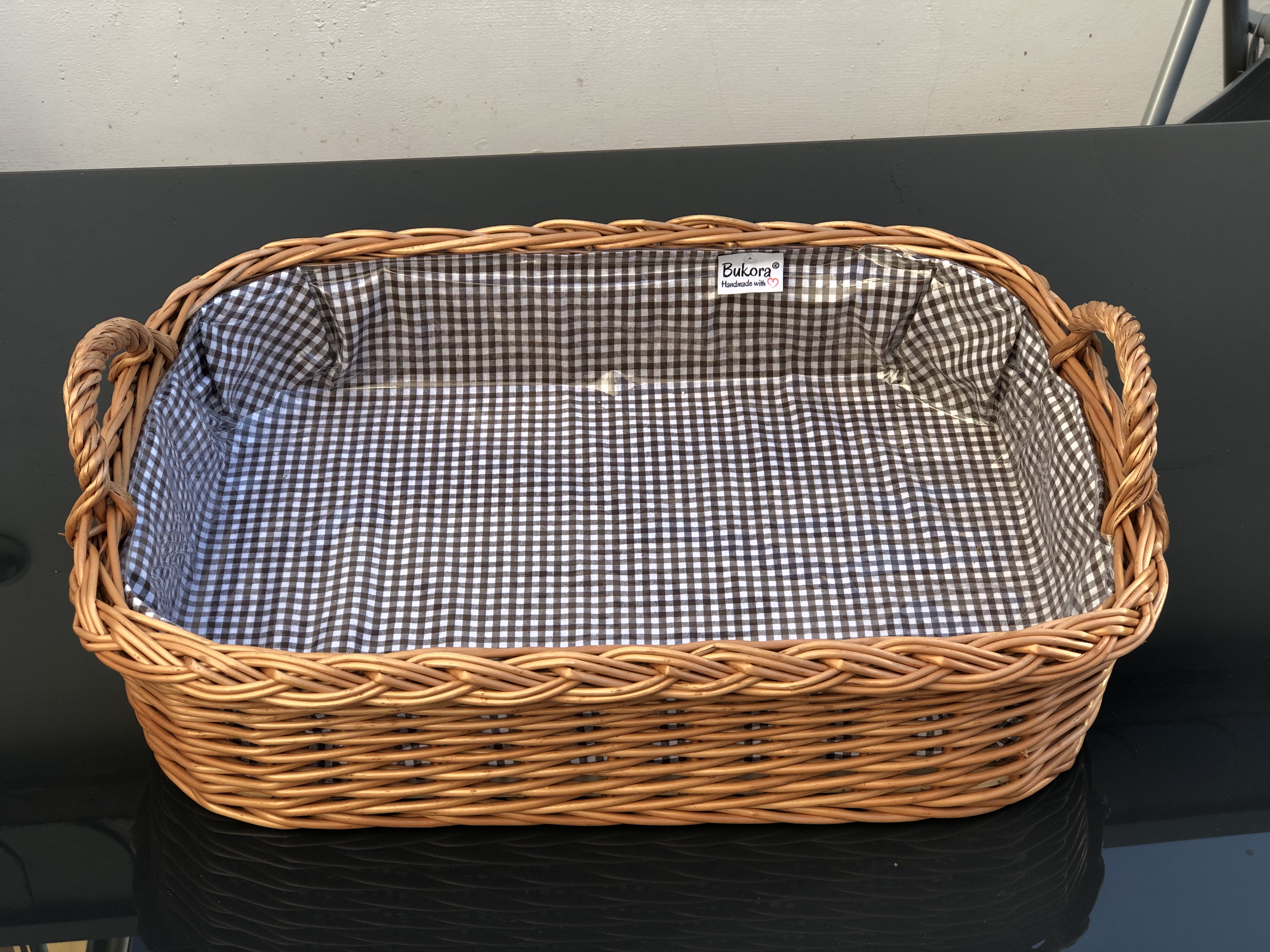 dunkel braun mit B/ügelgriff Tablett aus Weide und Holz