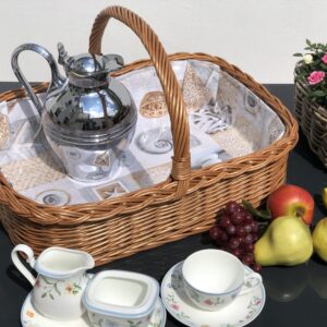Bukora® Tablett aus Weide mit maritimem Futter  Beige