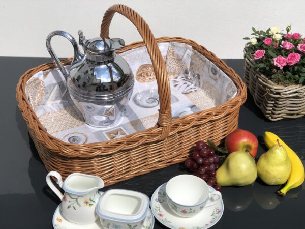 Bukora® Tablett aus Weide mit maritimem Futter  Beige