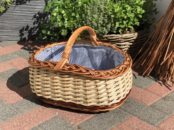 Bukora® Einkaufskorb aus gemischter Weide geflochten mit Futter Blau kariert – Bild 6