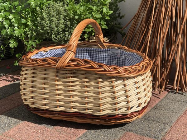 Bukora® Einkaufskorb aus gemischter Weide geflochten mit Futter Blau kariert – Bild 3