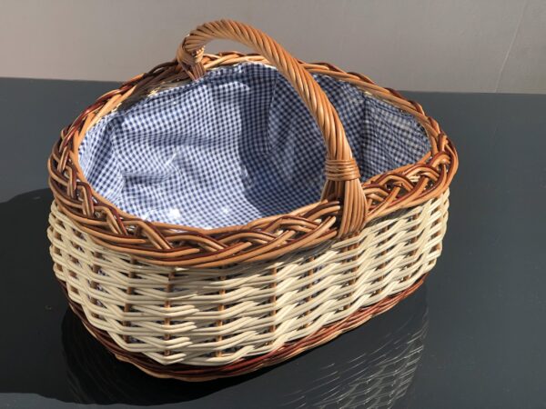 Bukora® Einkaufskorb aus gemischter Weide geflochten mit Futter Blau kariert – Bild 7