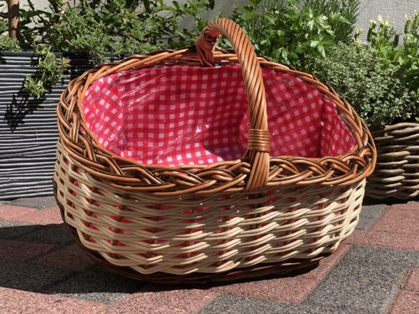 Bukora® Einkaufskorb aus gemischter Weide geflochten mit Futter Rot kariert – Bild 2
