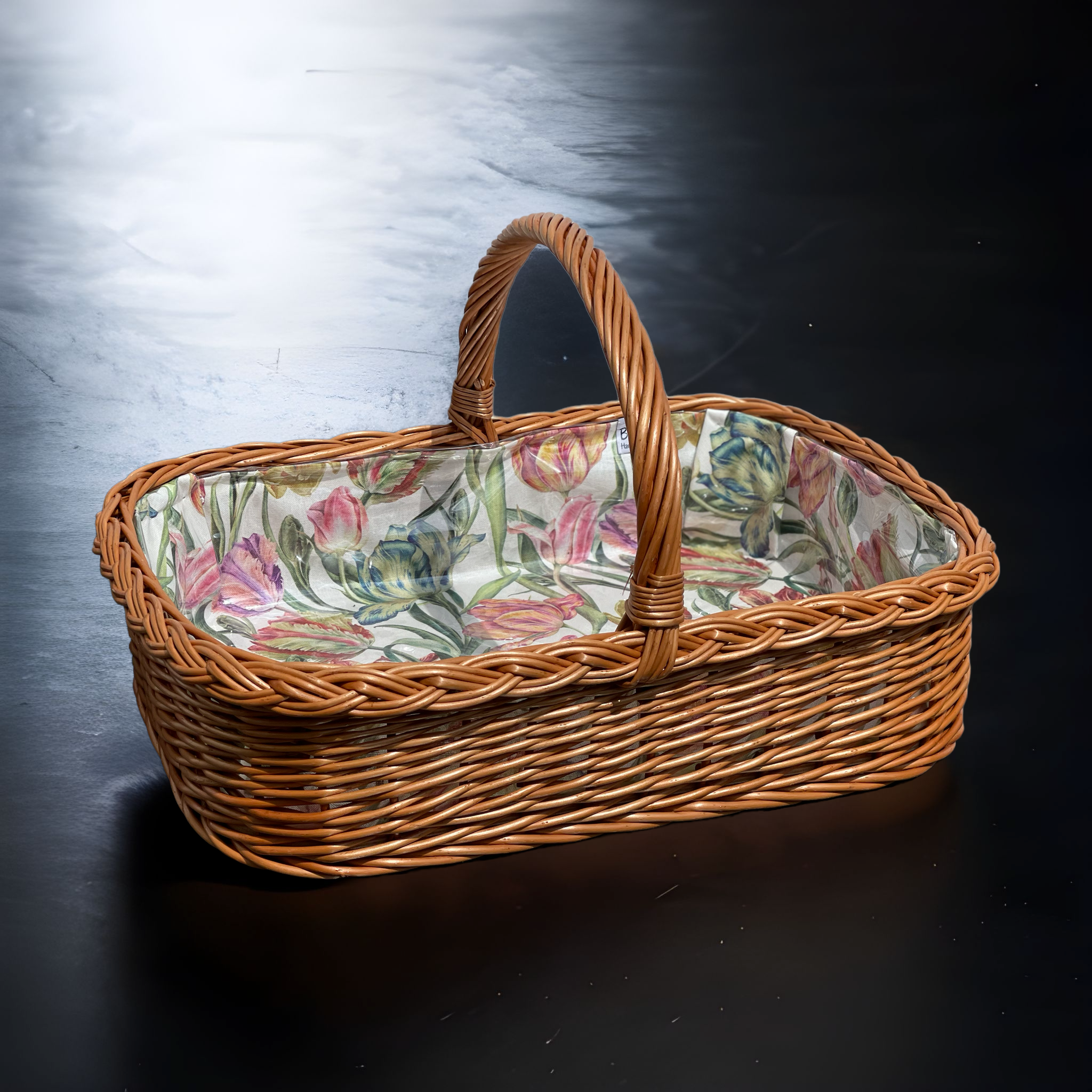 Bukora® Korbtablett mit Henkel mit Futter in Tulpenmuster