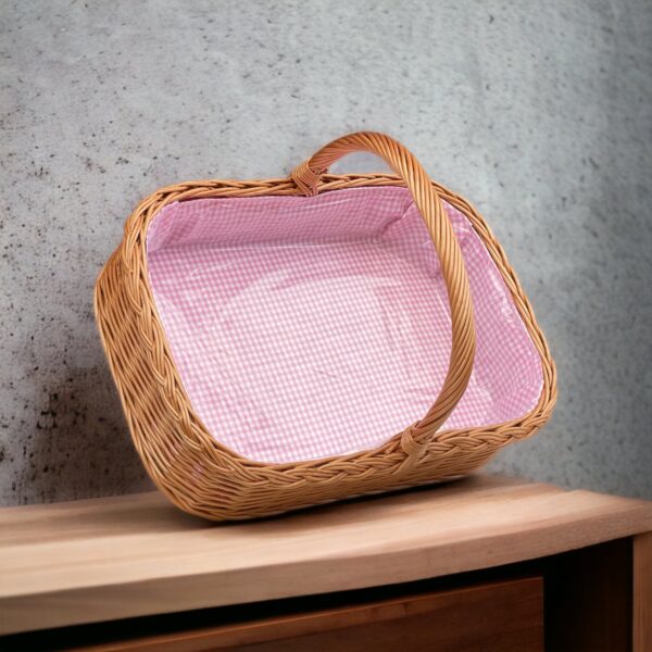 Bukora® Korbtablett aus Weide mit Futter Rosa fein kariert – Bild 7
