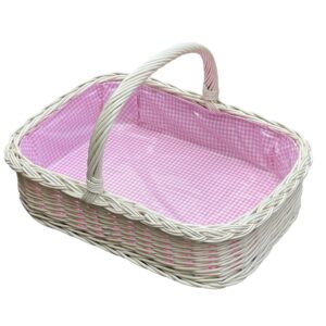 Bukora® Korbtablett aus heller Weide mit Futter Rosa fein kariert