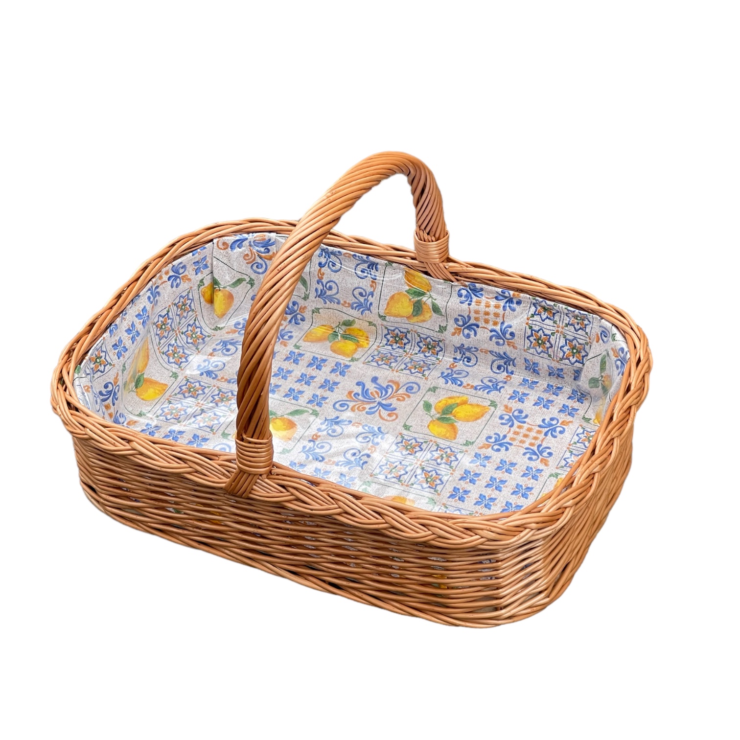 Bukora® Korbtablett aus Weide mit Futter Zitronen und blauen Muster