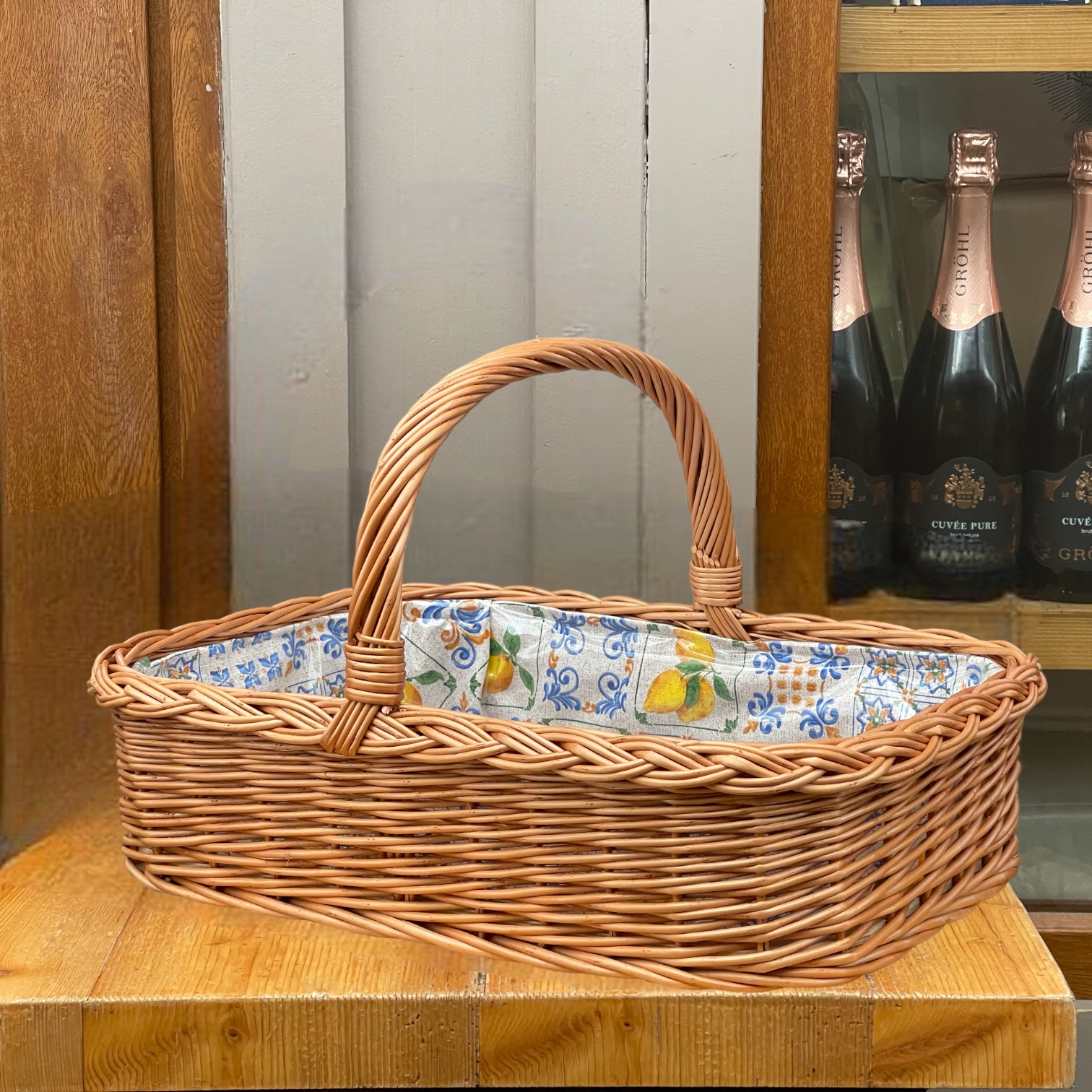 Bukora® Korbtablett aus Weide mit Futter Zitronen und blauen Muster – Bild 6