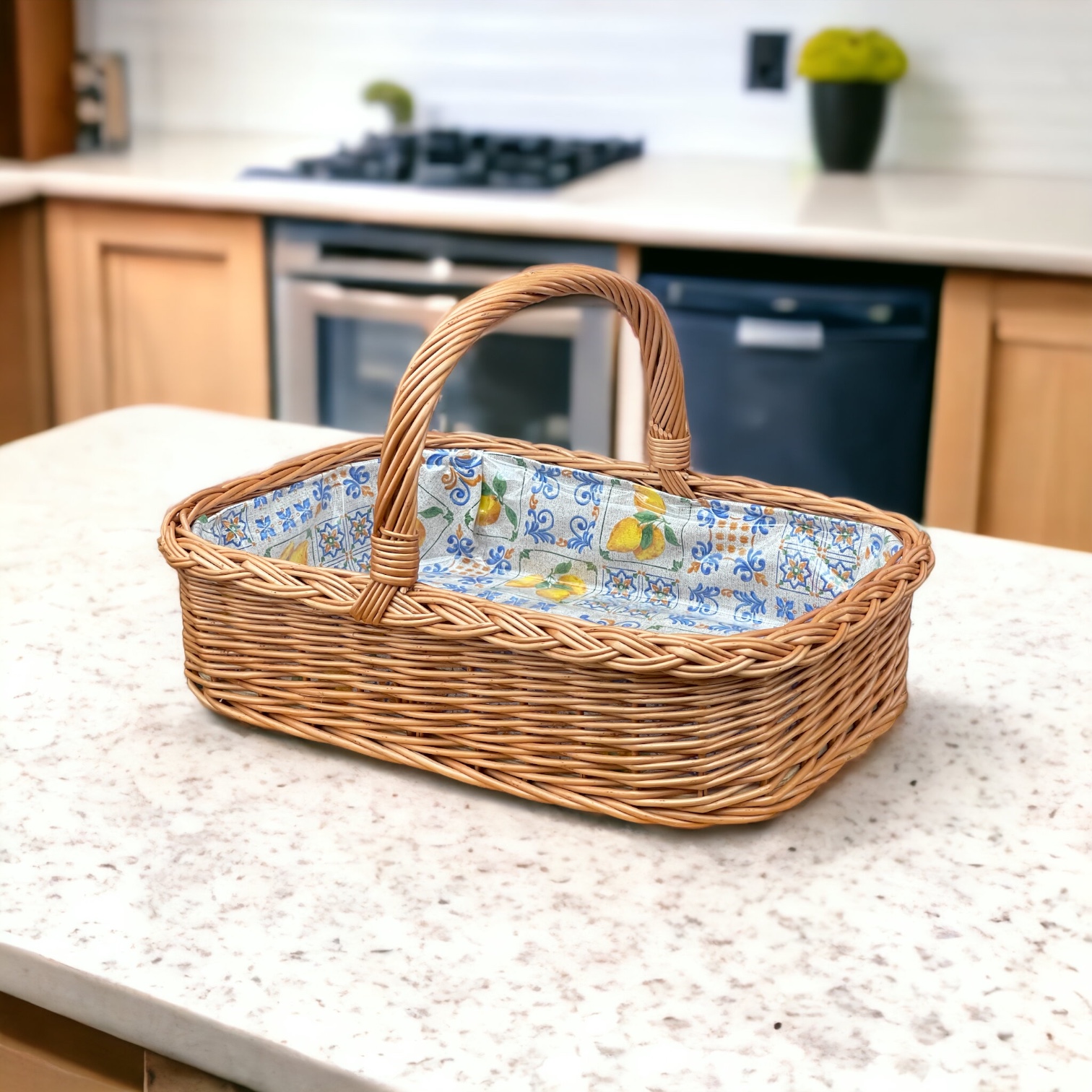 Bukora® Korbtablett aus Weide mit Futter Zitronen und blauen Muster – Bild 3