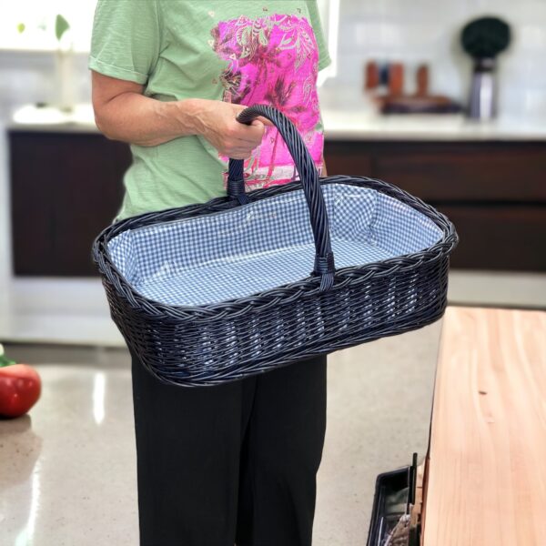 Bukora® Tablett in Blau gebeizter Weide mit Futter Blau Fein kariert – Bild 7