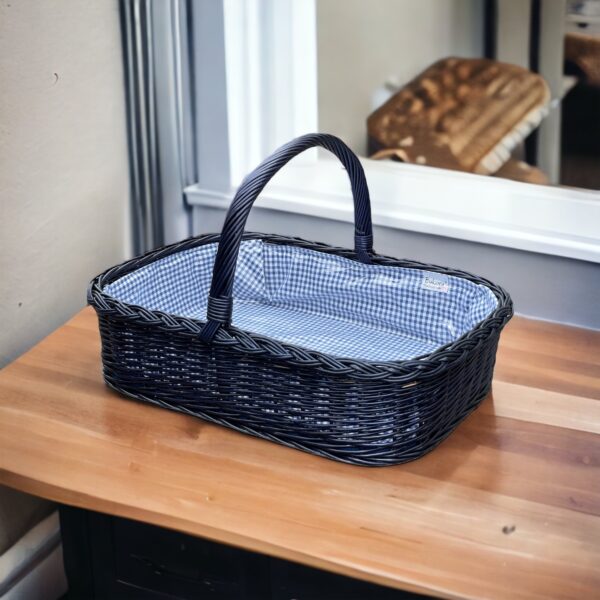 Bukora® Tablett in Blau gebeizter Weide mit Futter Blau Fein kariert – Bild 5