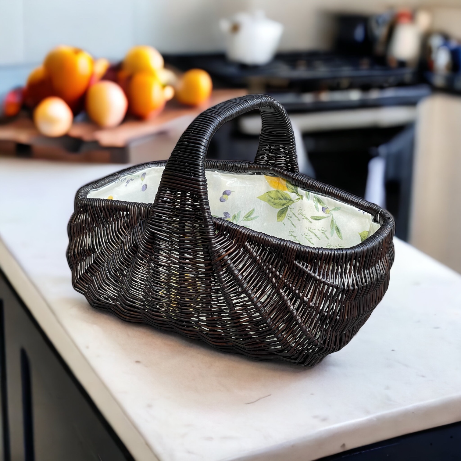 Bukora® Einkaufskorb mit Futter Zitrone und Oliven Weide Braun gebeizt – Bild 5