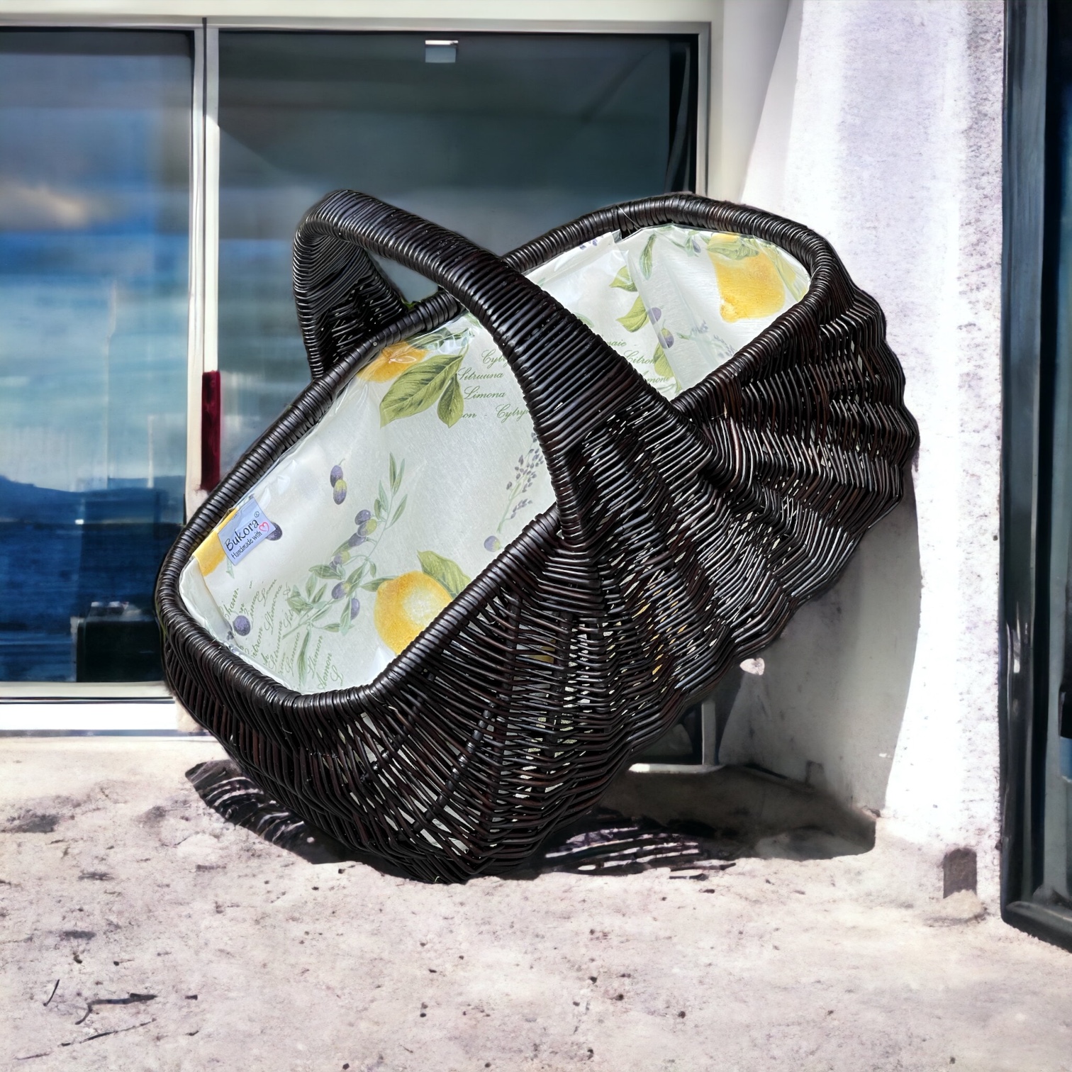 Bukora® Einkaufskorb mit Futter Zitrone und Oliven Weide Braun gebeizt – Bild 2