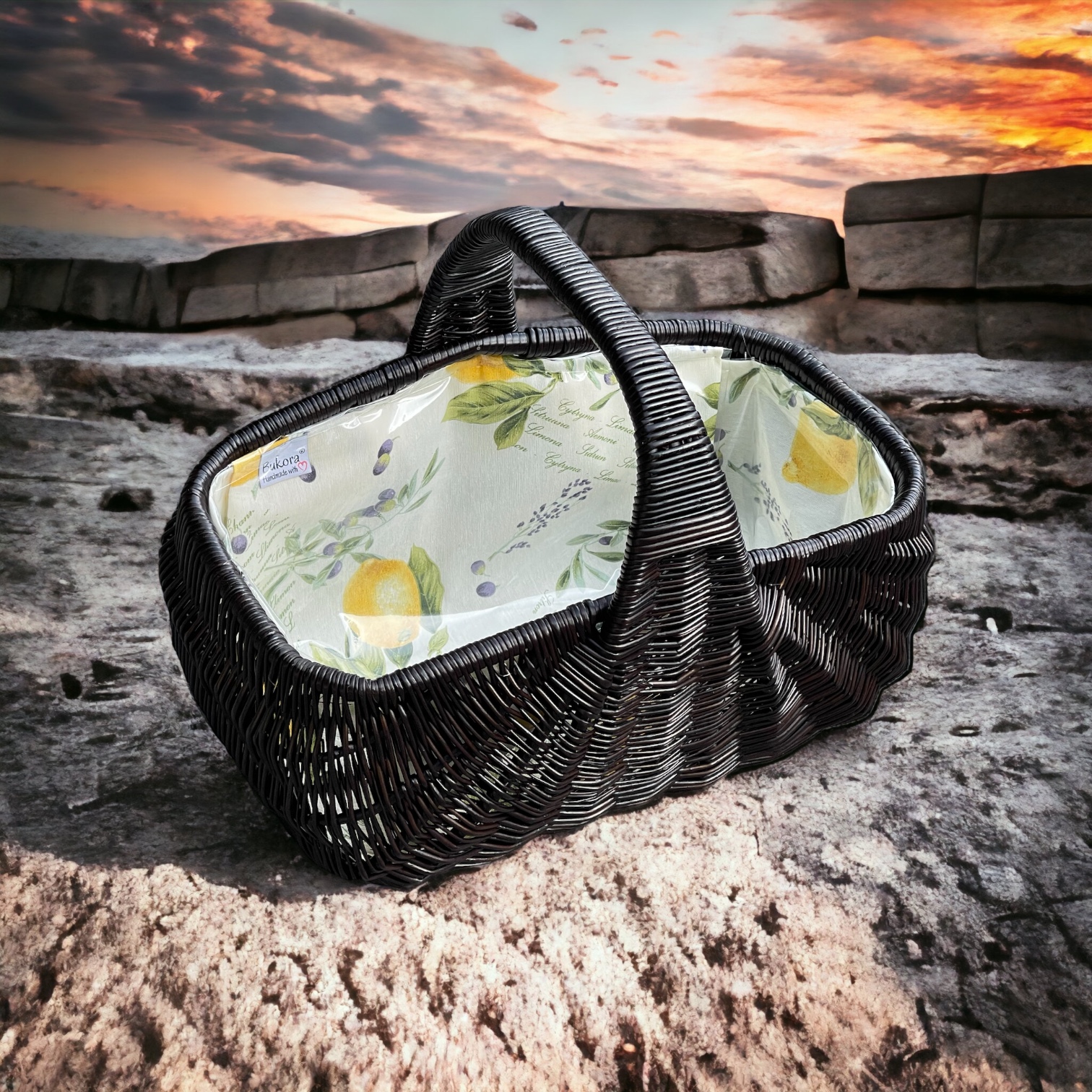 Bukora® Einkaufskorb mit Futter Zitrone und Oliven Weide Braun gebeizt – Bild 8