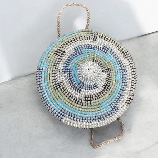 Wäschekorb aus Stroh Afrika Design Muster Blau – Bild 4